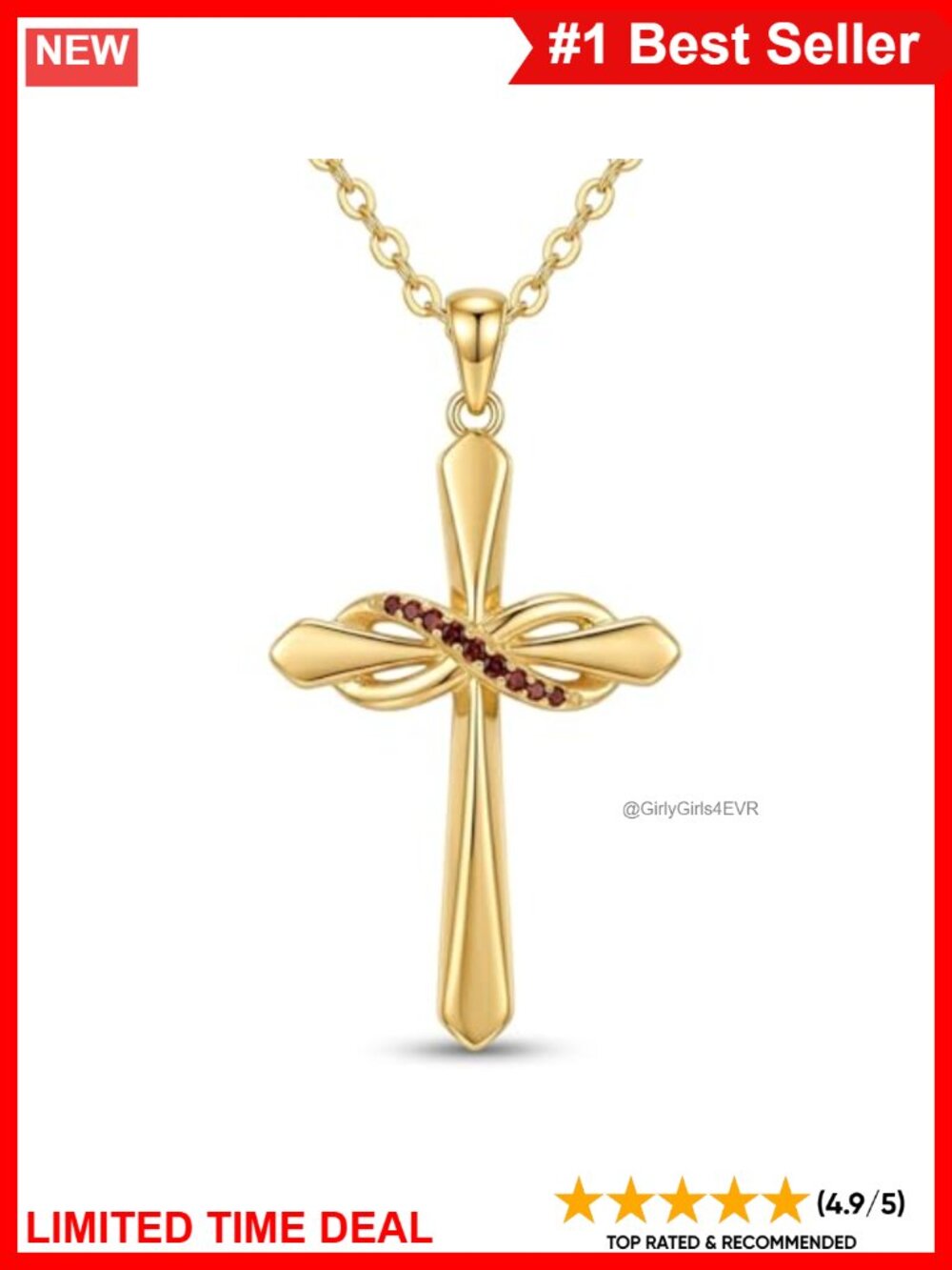 14K Gold Plated Infinity Cross Birthstone Necklace 18+2 In Cable Chain Gift